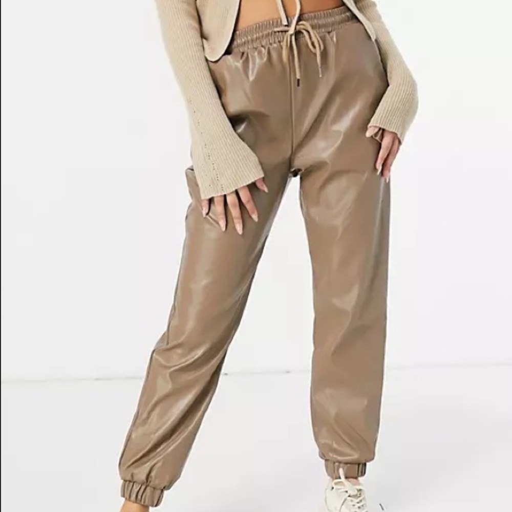petite faux leather joggers